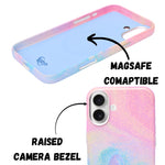 Glitter Marble Rainbow Case with Sparkle Finish Cover For iPhone 16