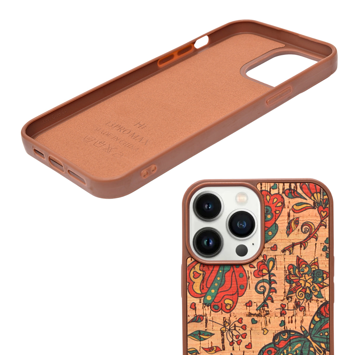 Bohemian Ethnic Print Cork Texture with Pearl Detail Phone Case for iPhone 13 Pro Max