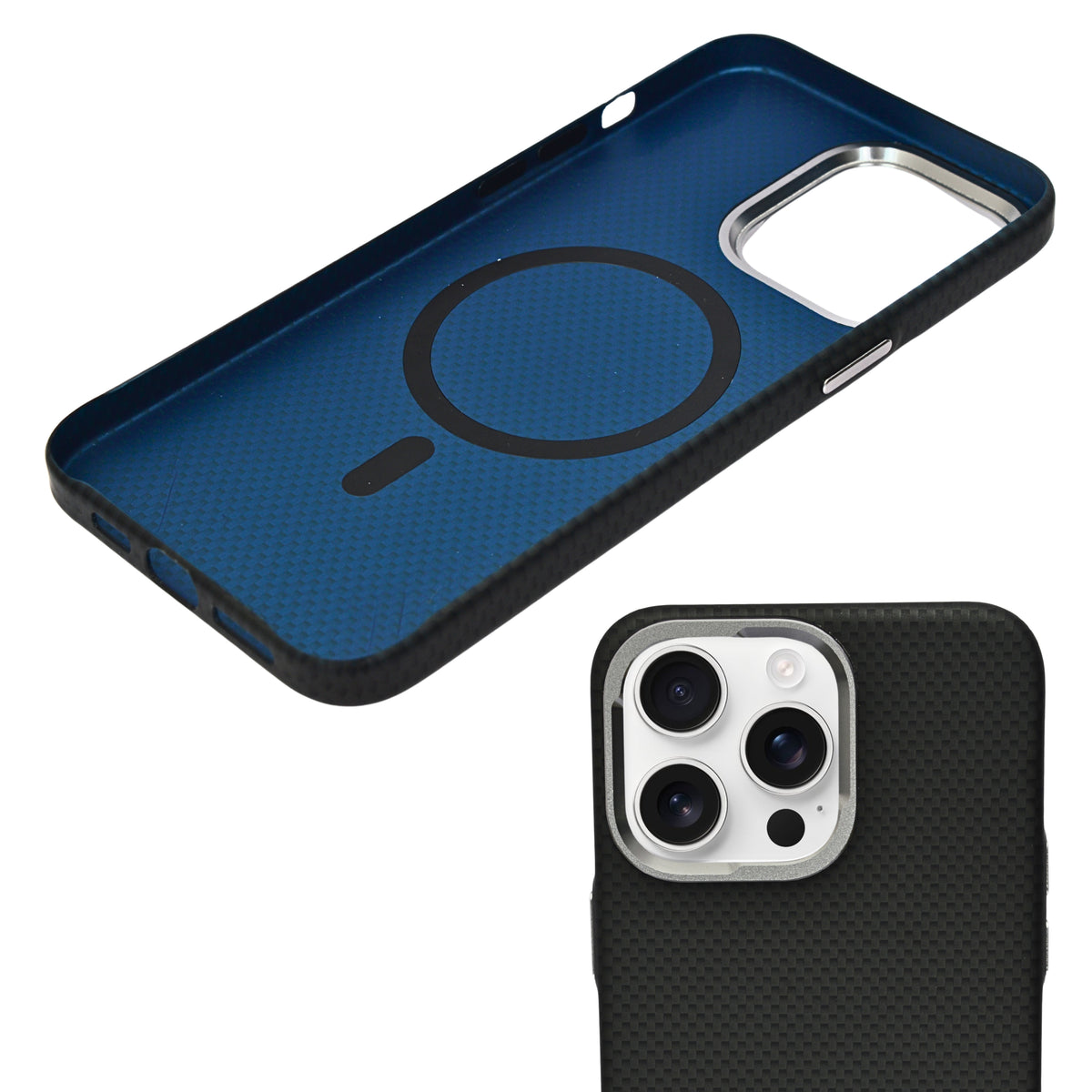 Carbon Fiber Texture MagSafe Compatible with Metal Camera Phone Case for iPhone 15 Pro
