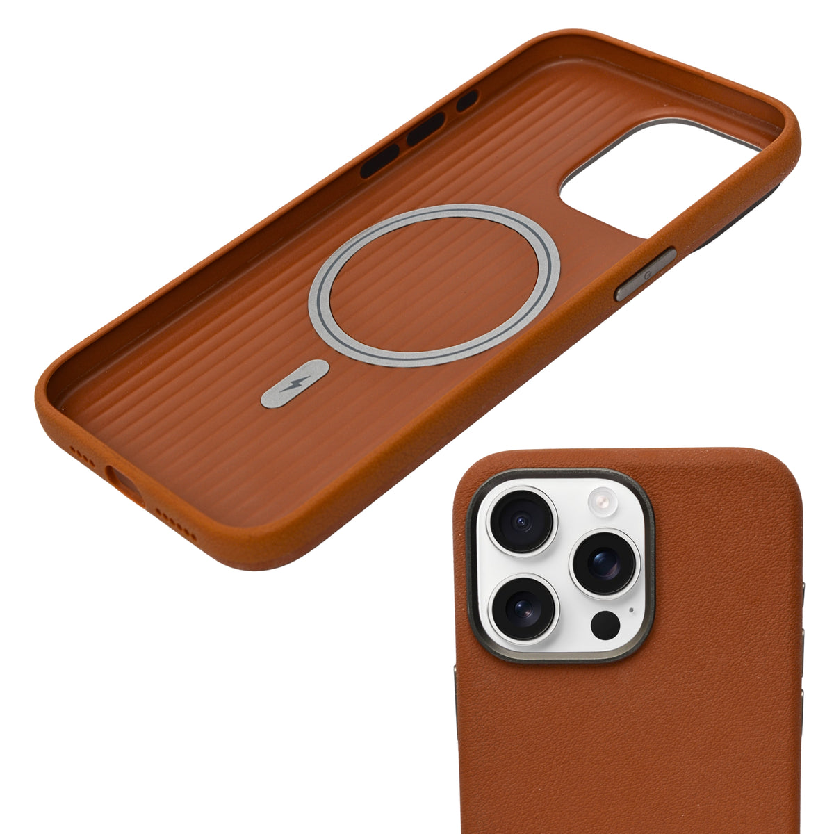 Premium PU Leather with Metal Camera Frame Phone Case for iPhone 15 Pro Max