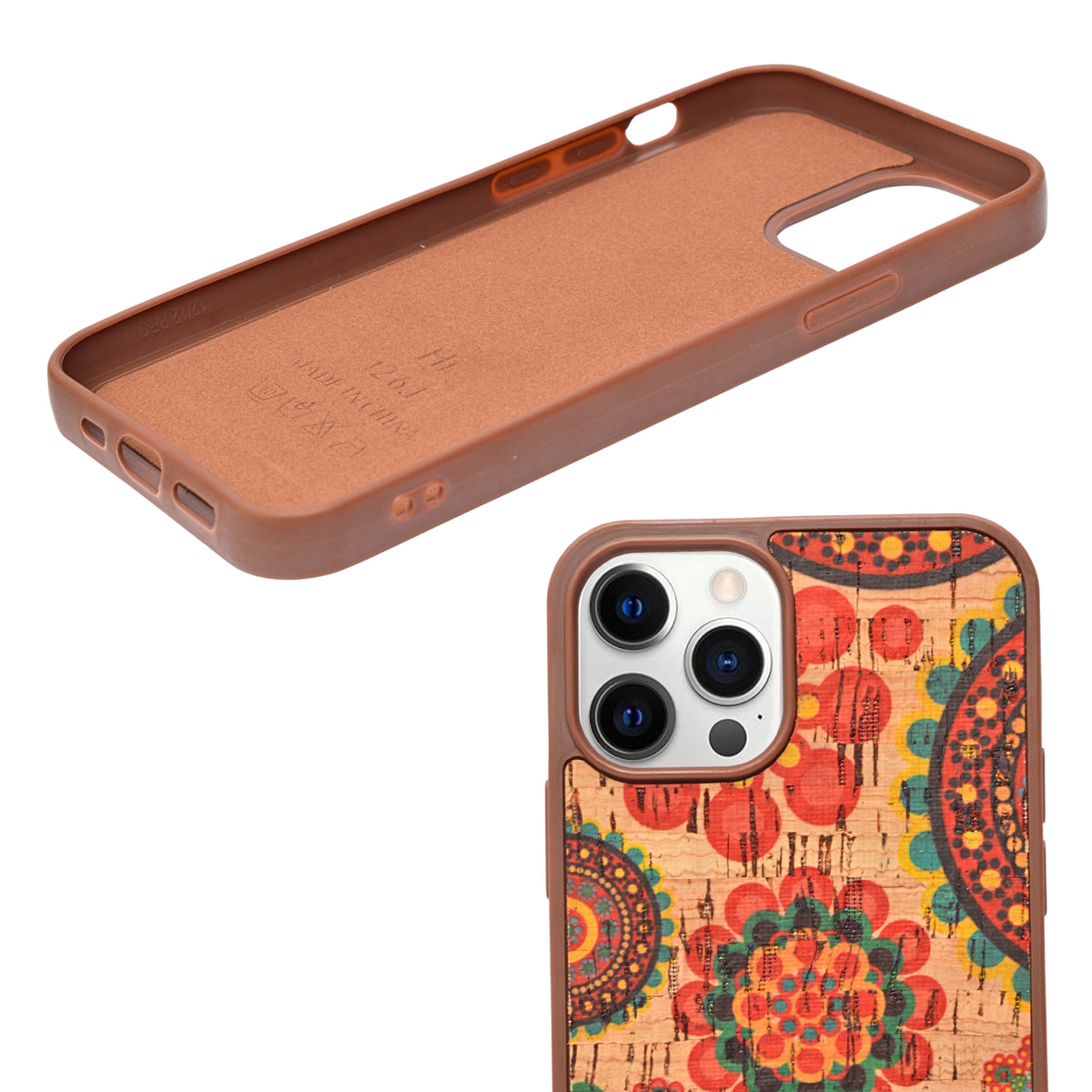 Bohemian Ethnic Print Cork Texture with Pearl Detail Phone Case for iPhone 12 / 12 Pro