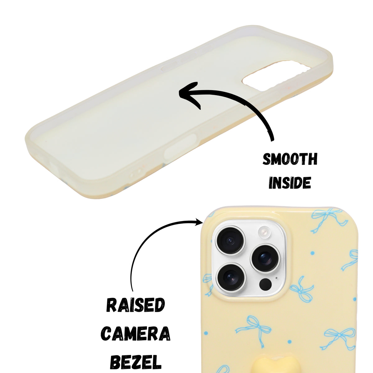 Cute Blue Bow Design Phone Case with Heart Grip Holder for iPhone 16 Pro Max