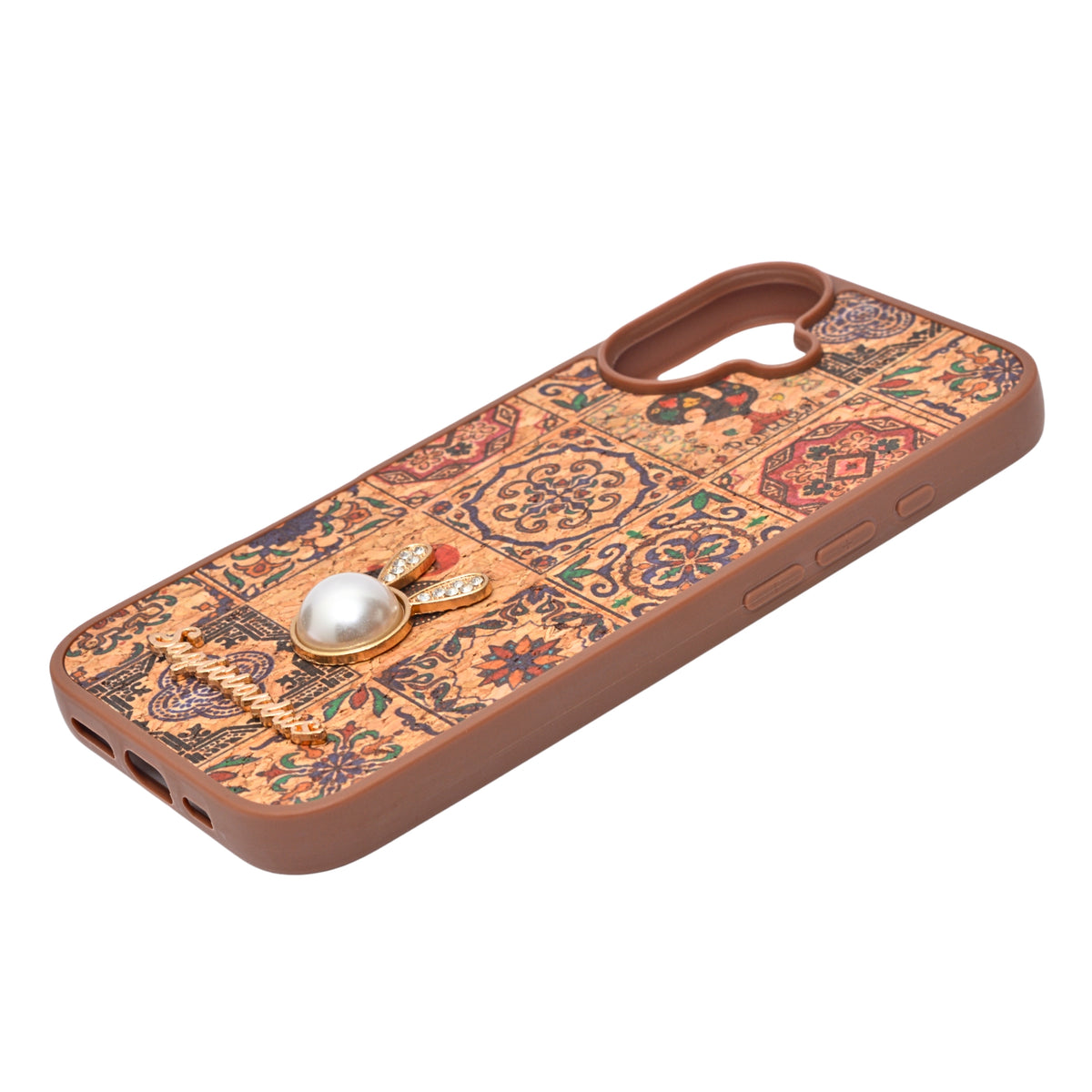 Bohemian Ethnic Print Cork Texture with Pearl Detail Phone Case for iPhone 17