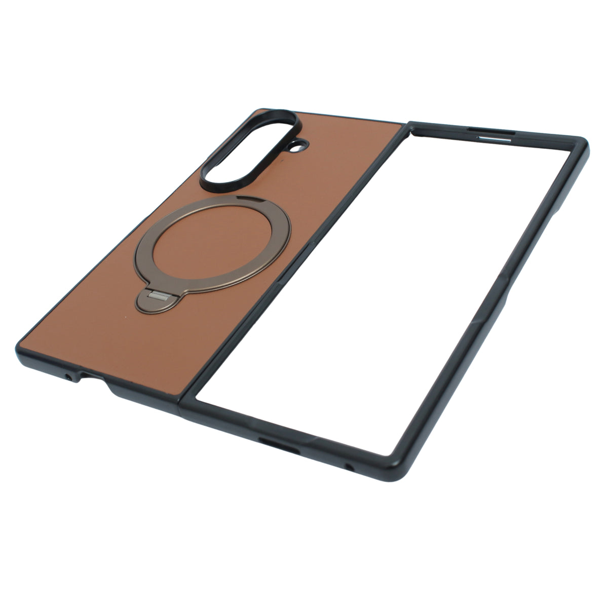 Classic Leather Case with Metal Ring Stand for Samsung Galaxy Z Fold 7 –Kickstand Grip Cover