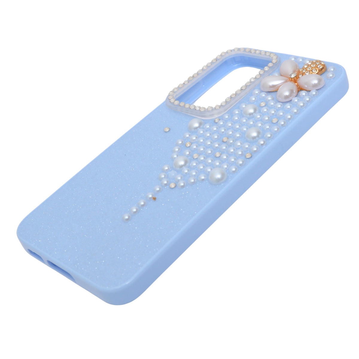 Luxury Glitter Finish with 3D Pearl Flower Design Phone Case for Samsung Galaxy S23