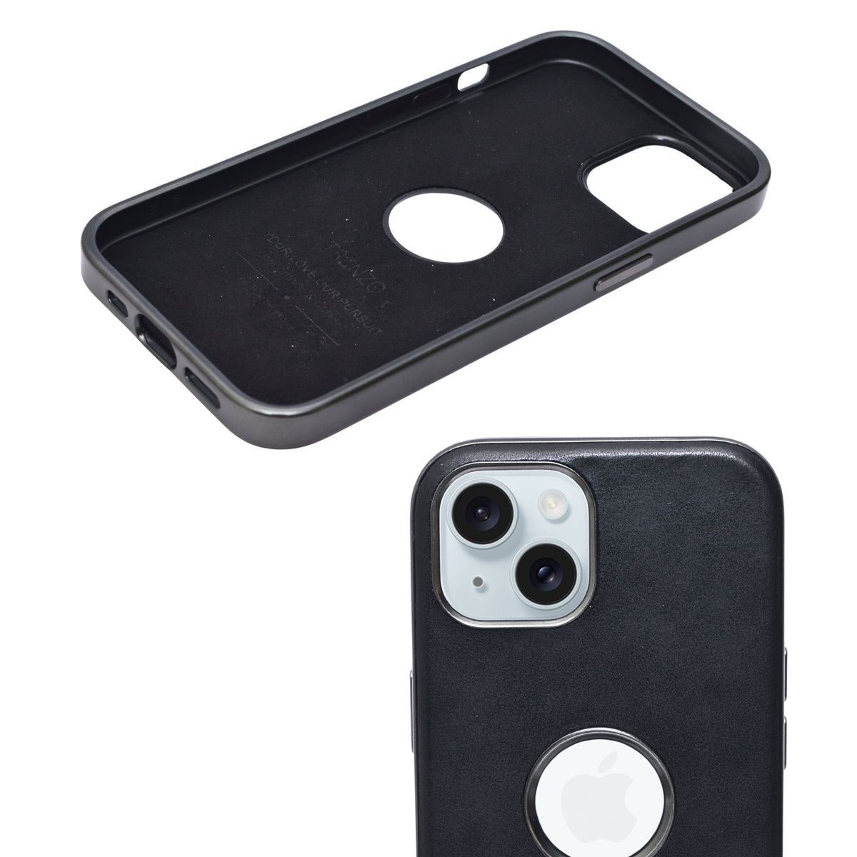 PU Leather Matte Finish with logo Cutout Phone Case for iPhone 15