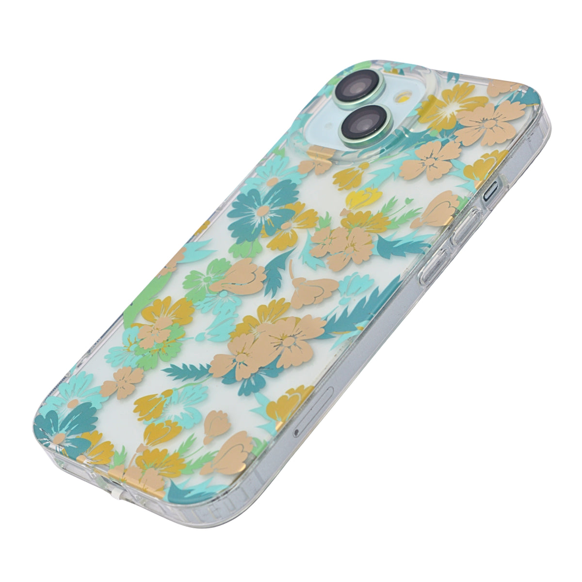 Vibrant Transparent Floral Pattern Phone Case for iPhone 15