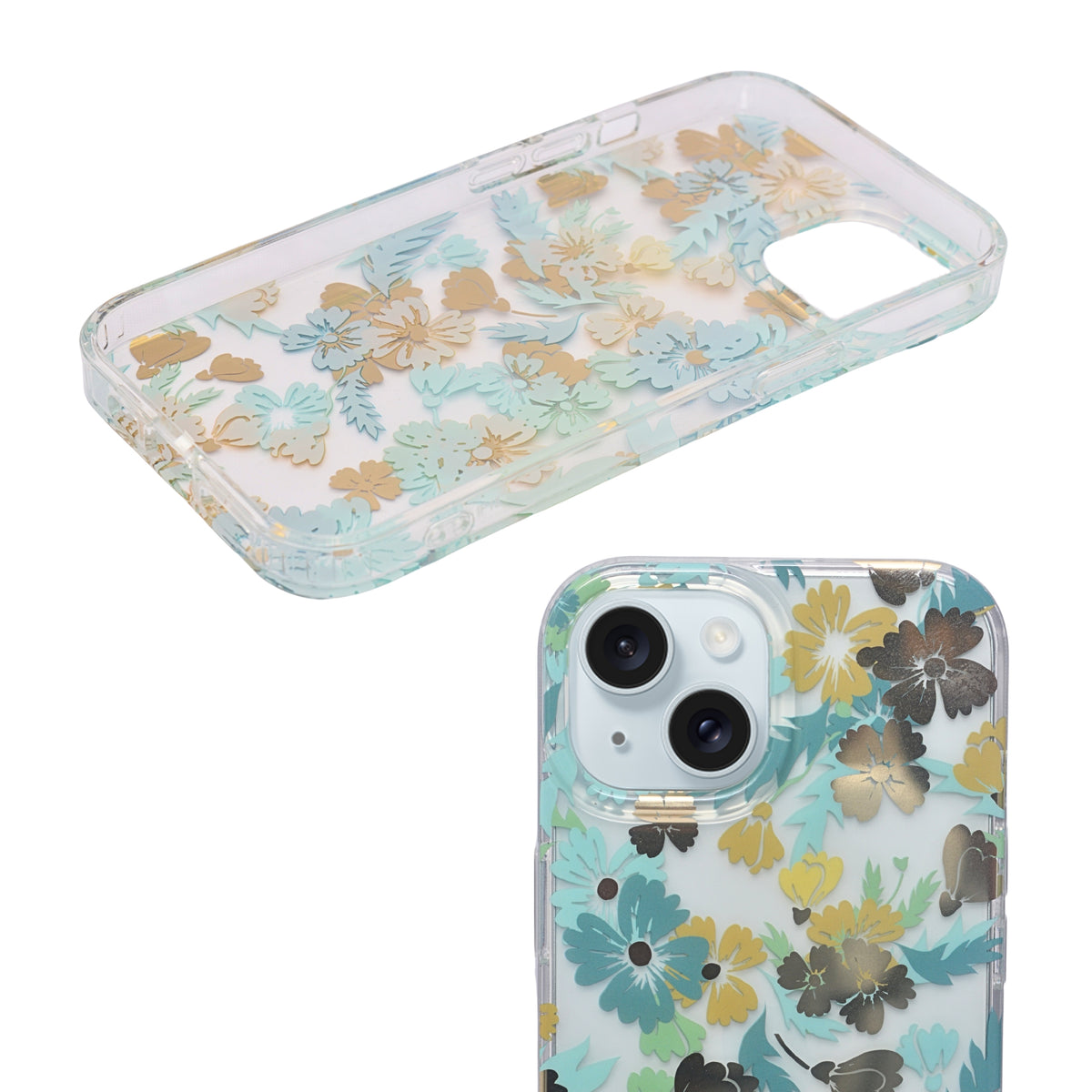 Vibrant Transparent Floral Pattern Phone Case for iPhone 15
