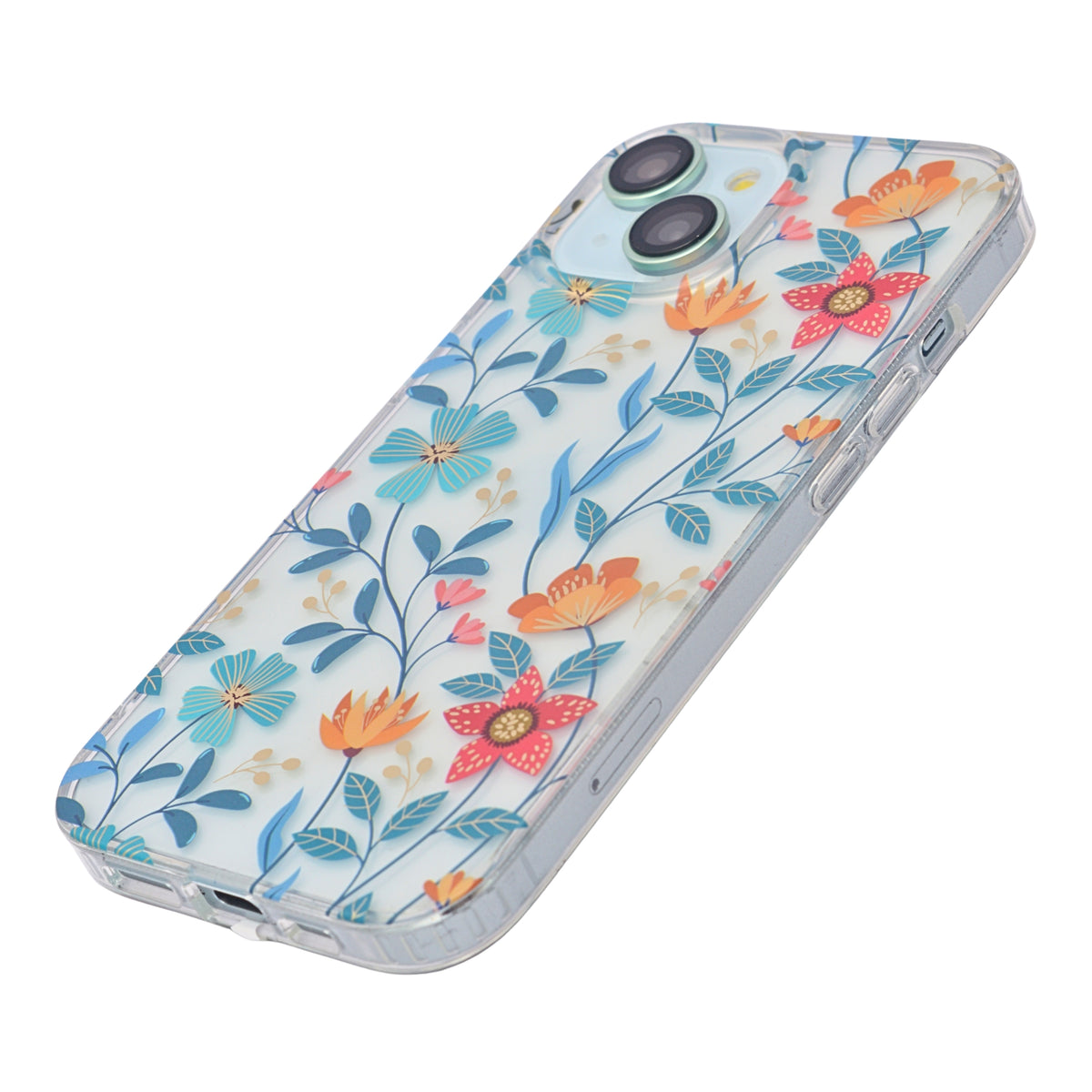Vibrant Transparent Floral Pattern Phone Case for iPhone 15