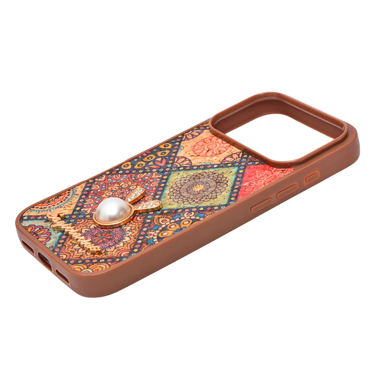 Bohemian Ethnic Print Cork Texture with Pearl Detail Phone Case for iPhone 17 Pro