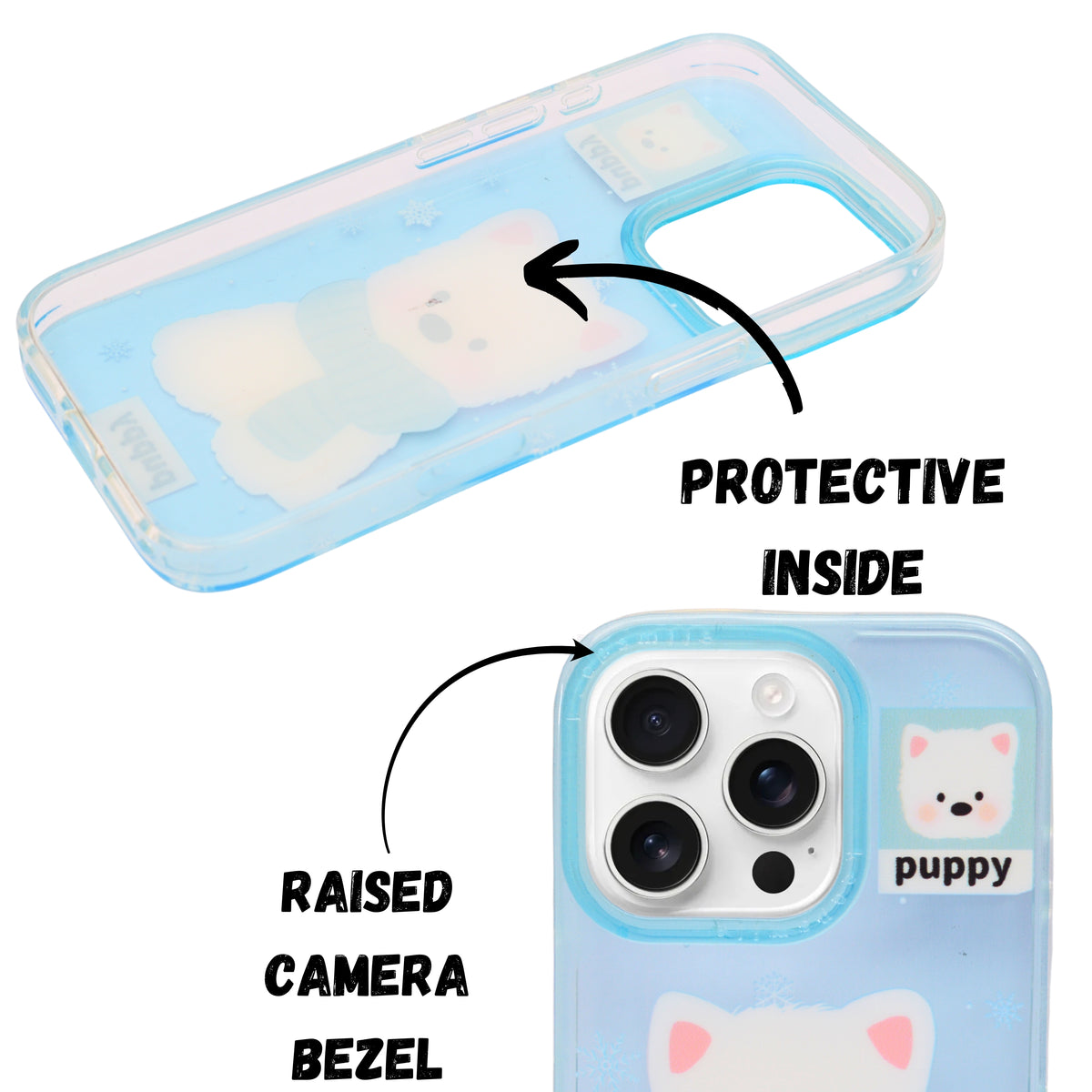 Fluffy Puppy Phone Case with Matching Wrist Strap Charm for iPhone 16 Pro