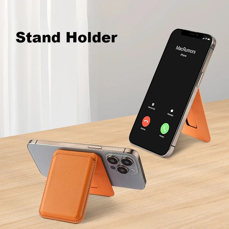 Magnetic MagSafe Leather Wallet Case with Kickstand – Slim & Secure for iPhone