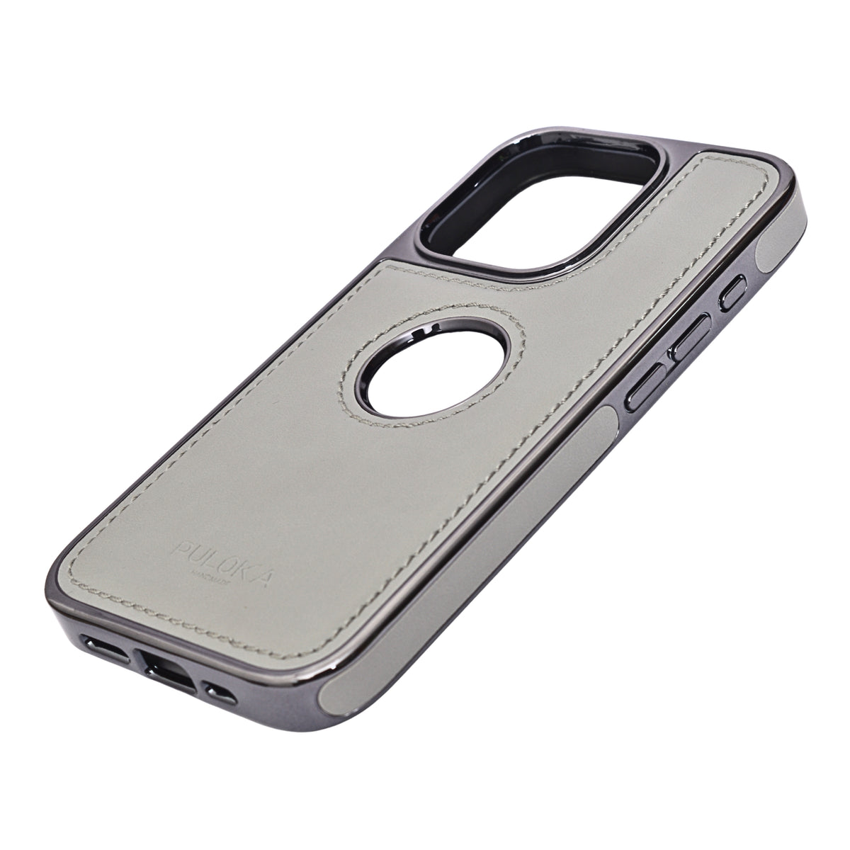 Stitched Leather Logo Visible Vintage Ultra Slim Protective Cover For iPhone 15 Pro