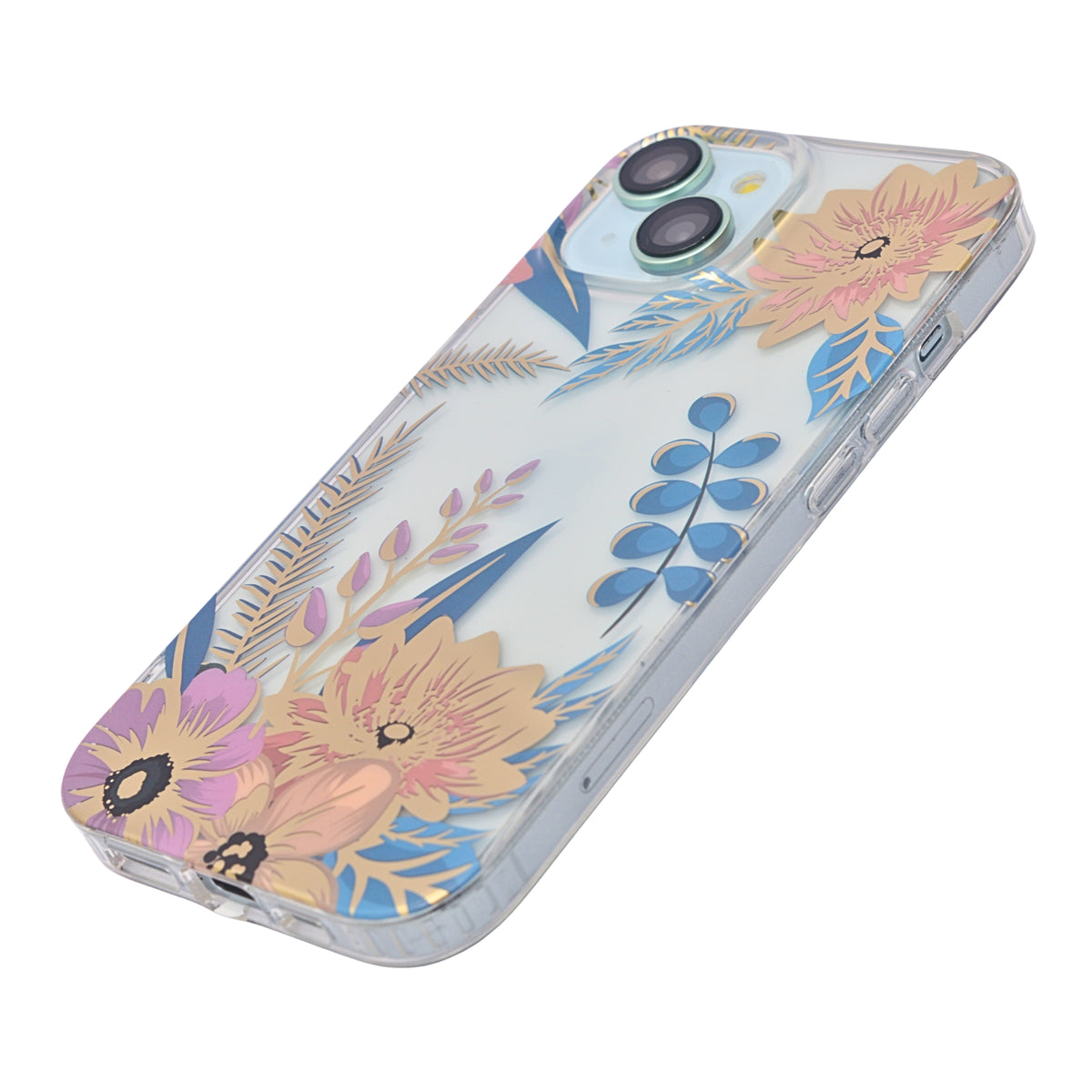 Vibrant Transparent Floral Pattern Phone Case for iPhone 15