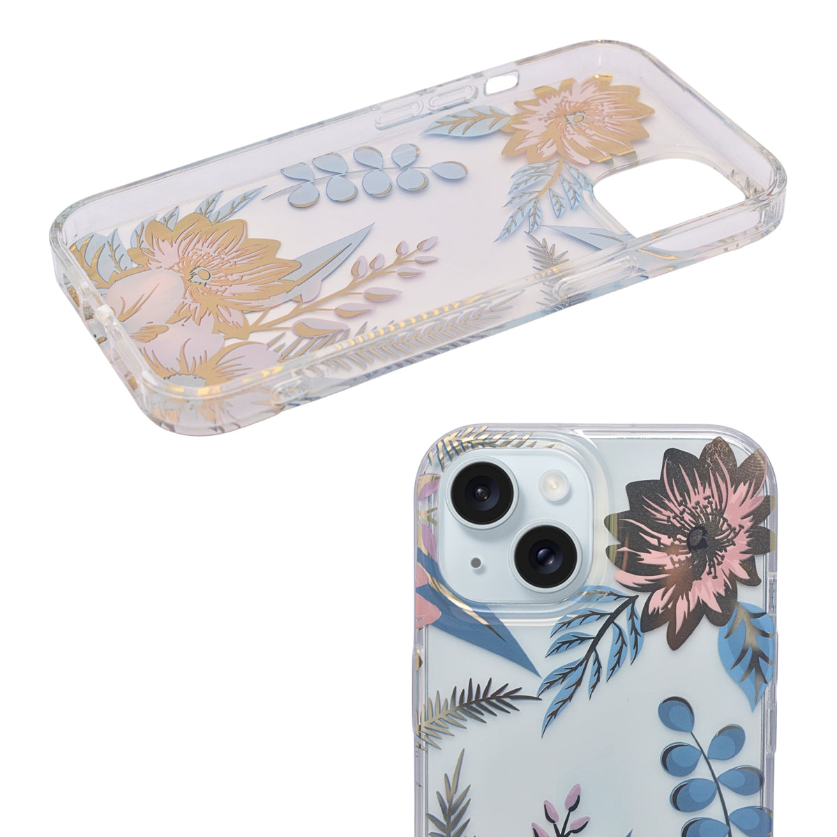Vibrant Transparent Floral Pattern Phone Case for iPhone 15