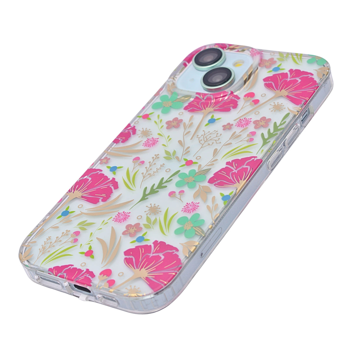 Vibrant Transparent Floral Pattern Phone Case for iPhone 15