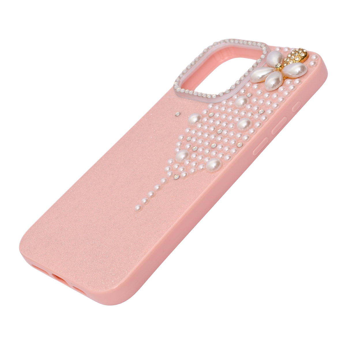 Luxury Glitter Finish with 3D Pearl Flower Design Phone Case for iPhone 14 Pro Max