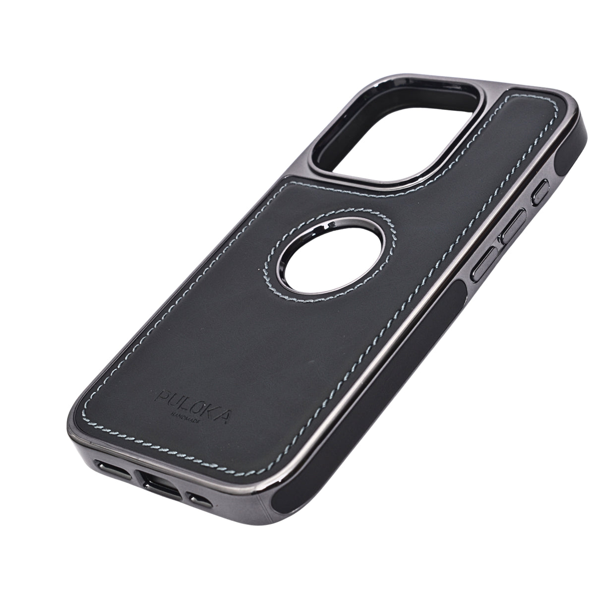 Stitched Leather Logo Visible Vintage Ultra Slim Protective Cover For iPhone 15 Pro