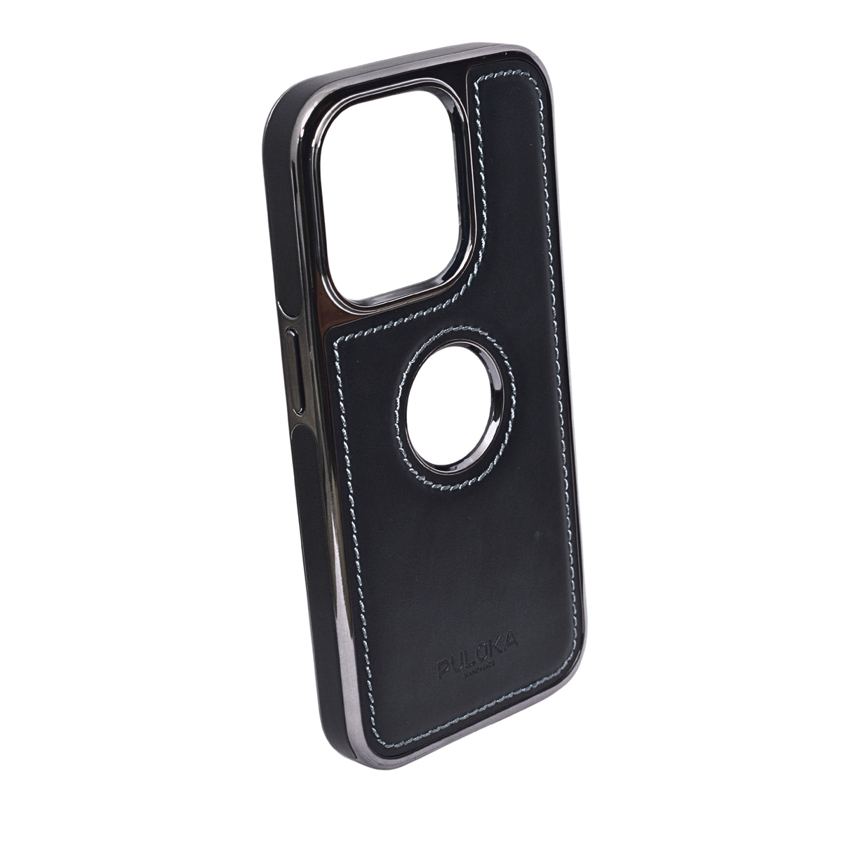Stitched Leather Logo Visible Vintage Ultra Slim Protective Cover For iPhone 15 Pro