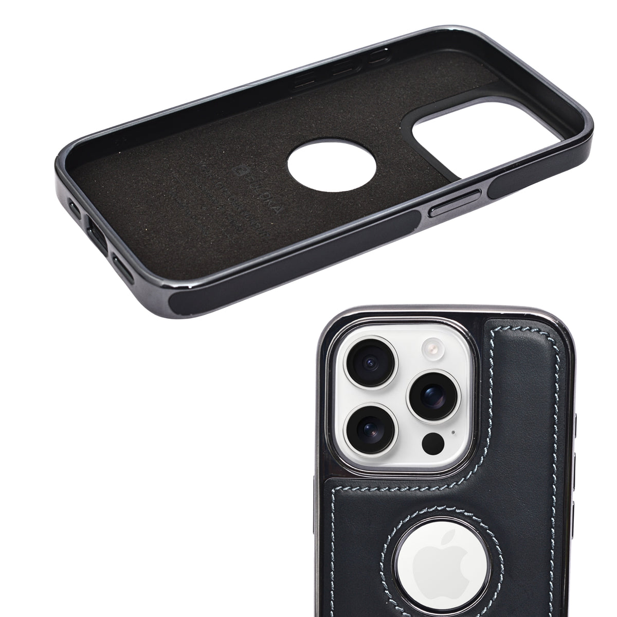 Stitched Leather Logo Visible Vintage Ultra Slim Protective Cover For iPhone 15 Pro