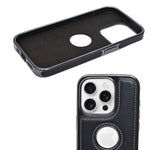 Stitched Leather Logo Visible Vintage Ultra Slim Protective Cover For iPhone 15 Pro