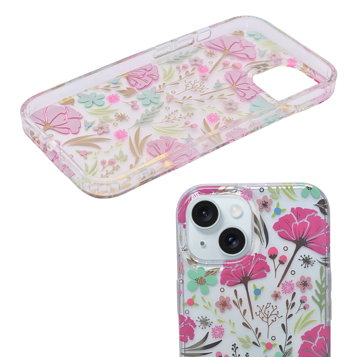 Vibrant Transparent Floral Pattern Phone Case for iPhone 15