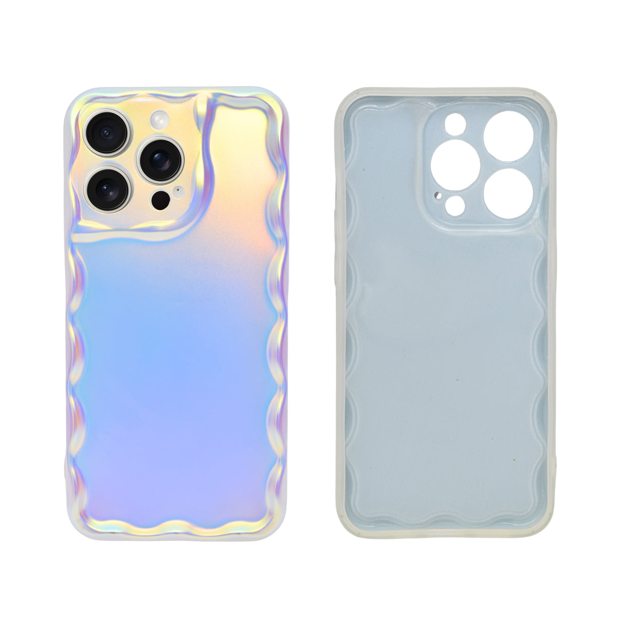 Aesthetic Iridescent Wavy Frame Phone Case for iPhone 14 Pro