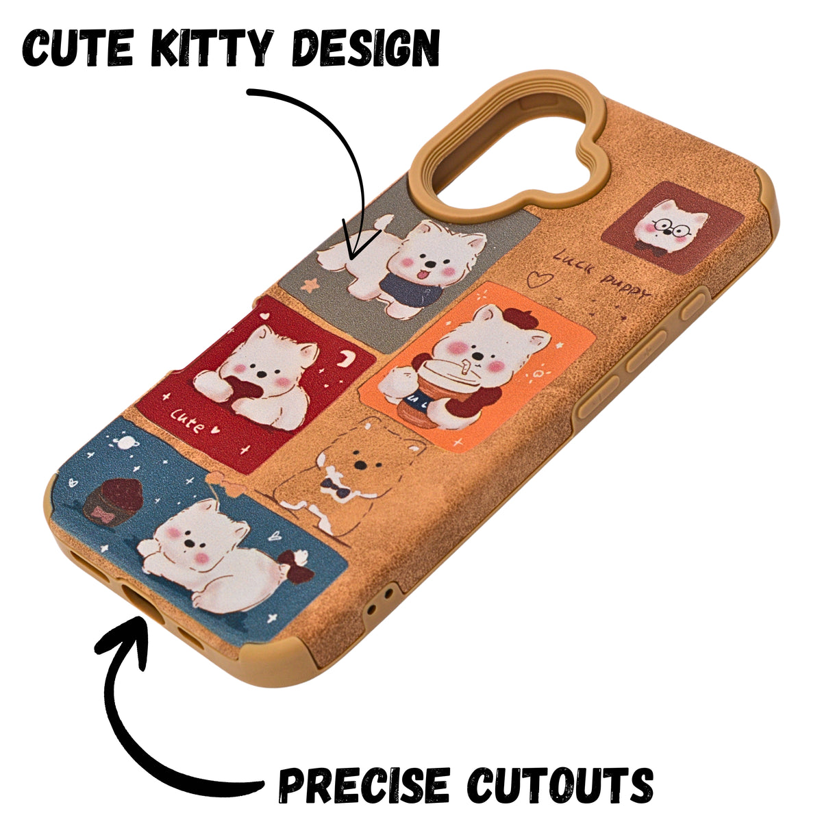 Cute Puppy Cartoon Design Protective Phone Case for iPhone 16