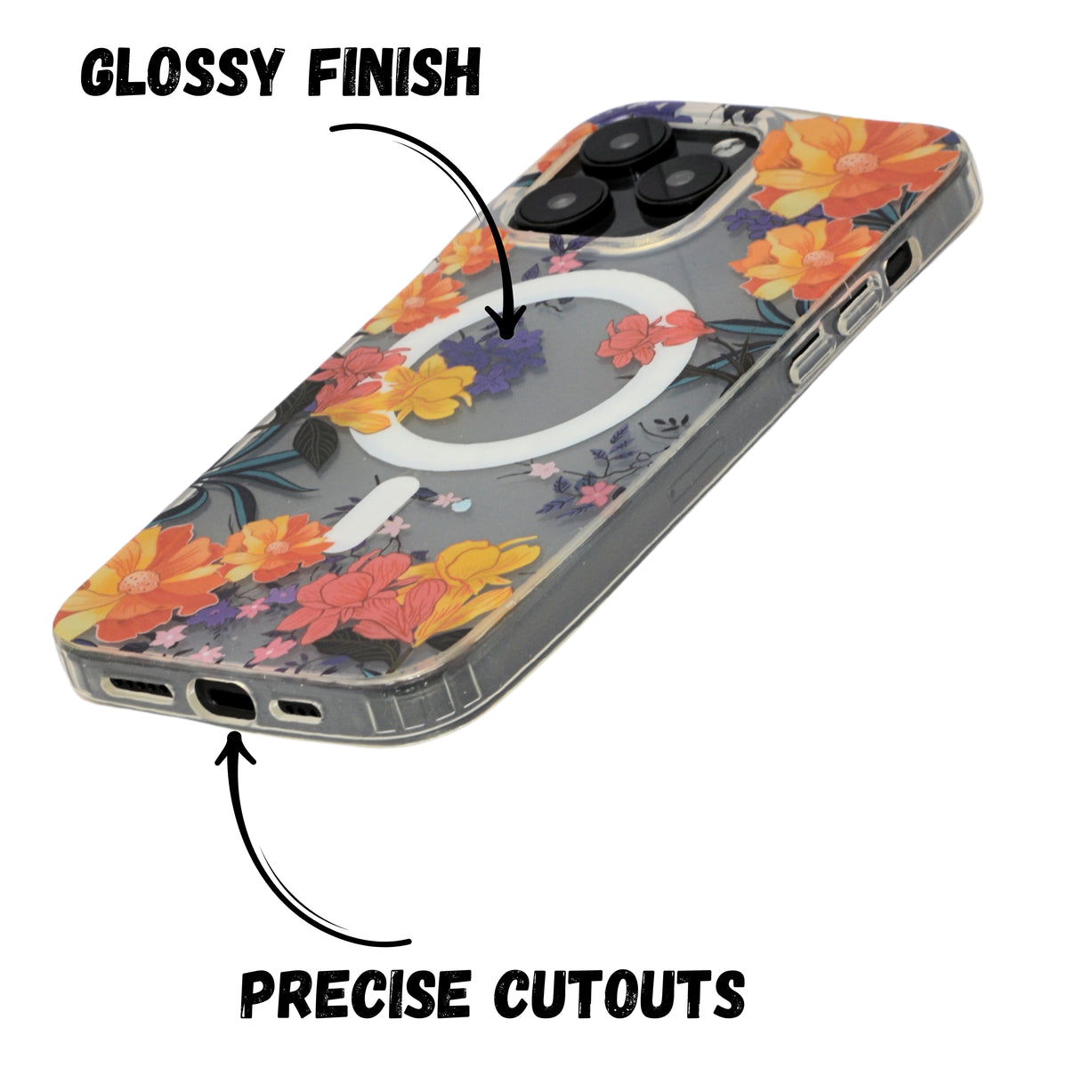 Floral Transparent MagSafe Shockproof Protection Phone Case For iPhone 14 Pro Max