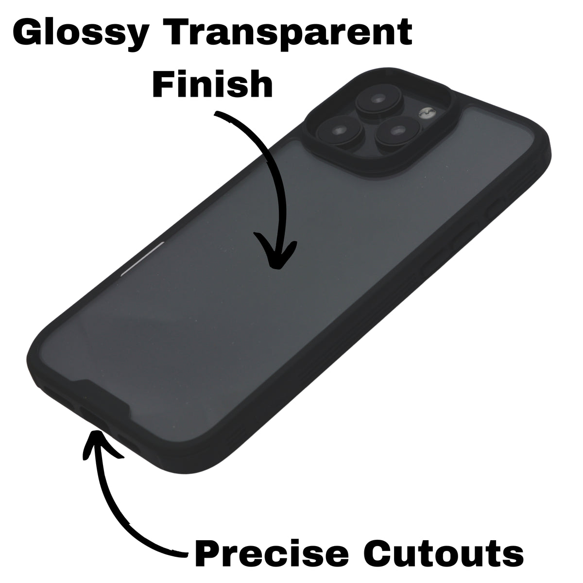 Crystal Clear with Black Edges Phone Case for iPhone 16 Pro Max