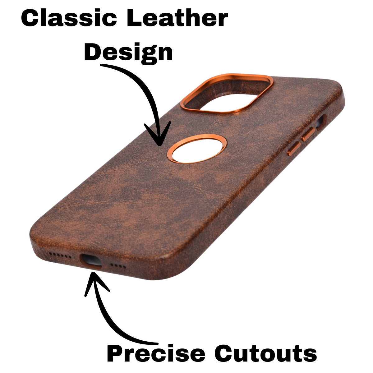 Deecase Premium Leather Finish with Metallic Logo Ring Cutout Phone Case for iPhone 14 Pro