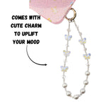 Sparkle Floral Bow with Pearl & Butterfly Charm Wristlet Phone Case for iPhone 16 Pro