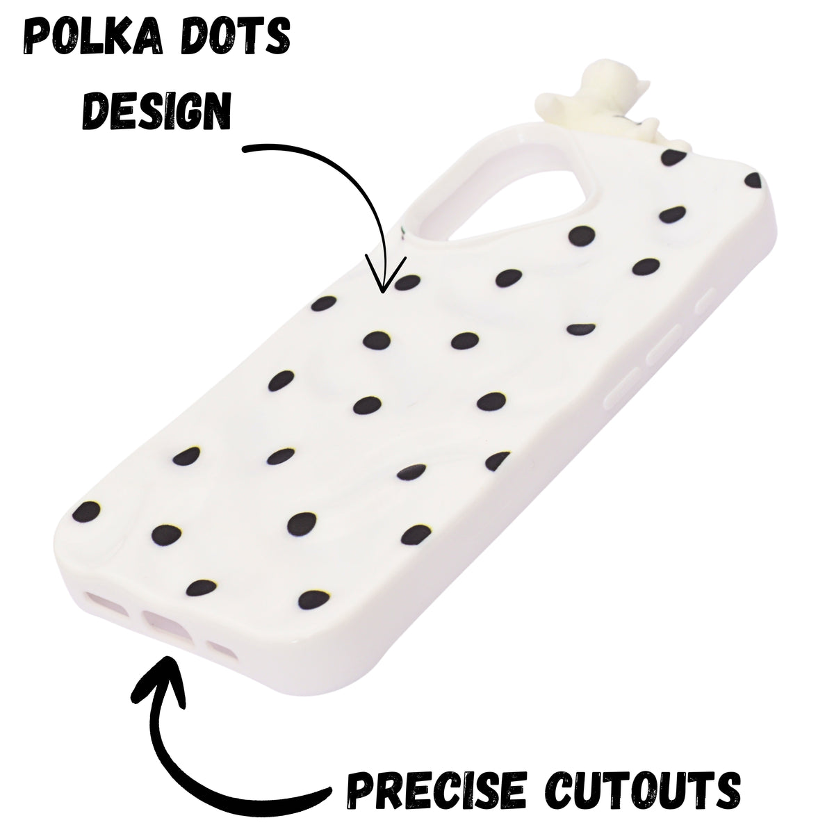 3D Cartoon Character with Polka Dots Soft Phone Case for iPhone 16 Plus