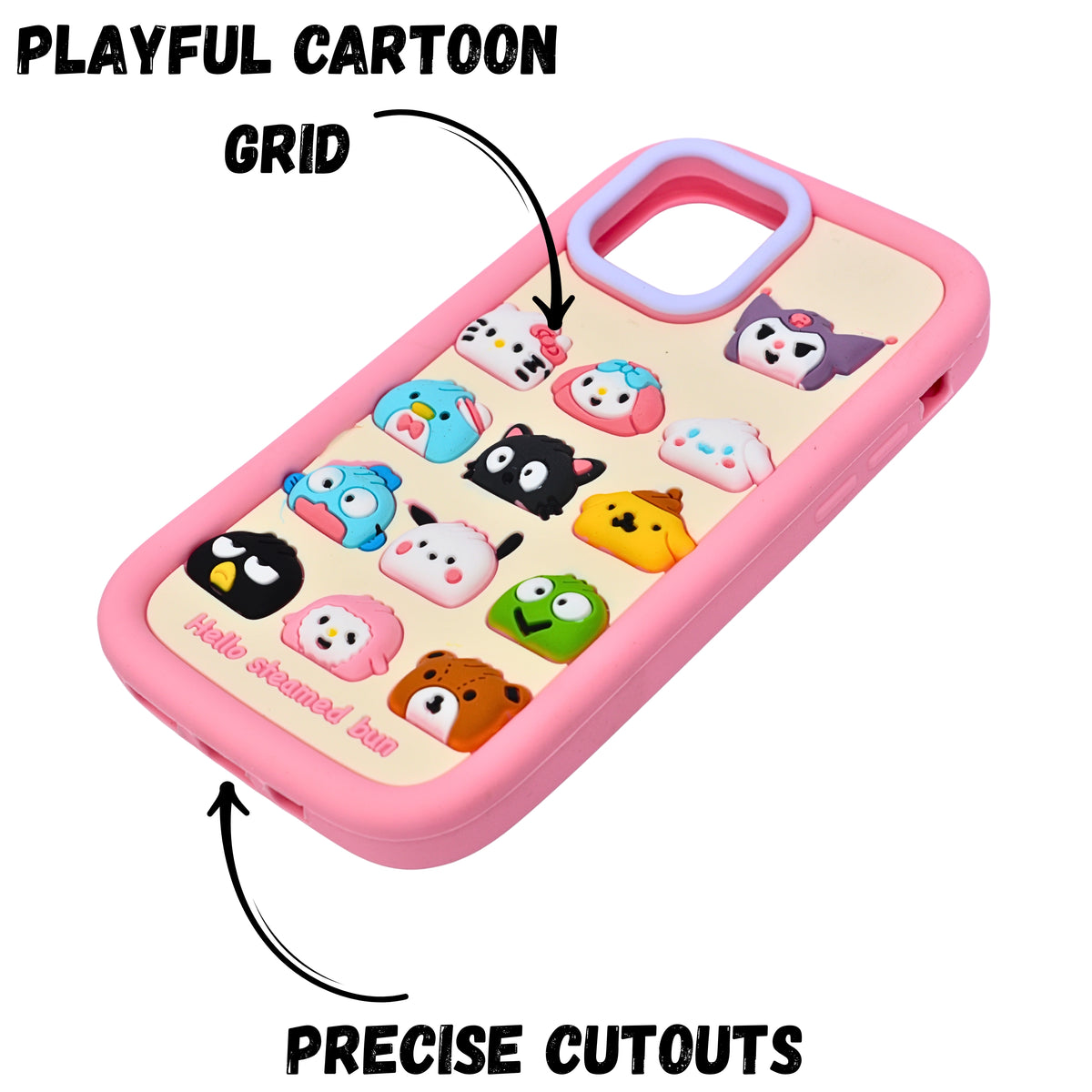 3D Cartoon Hello Steamed Bun Character Design Phone Case For iPhone 14 Pro Max