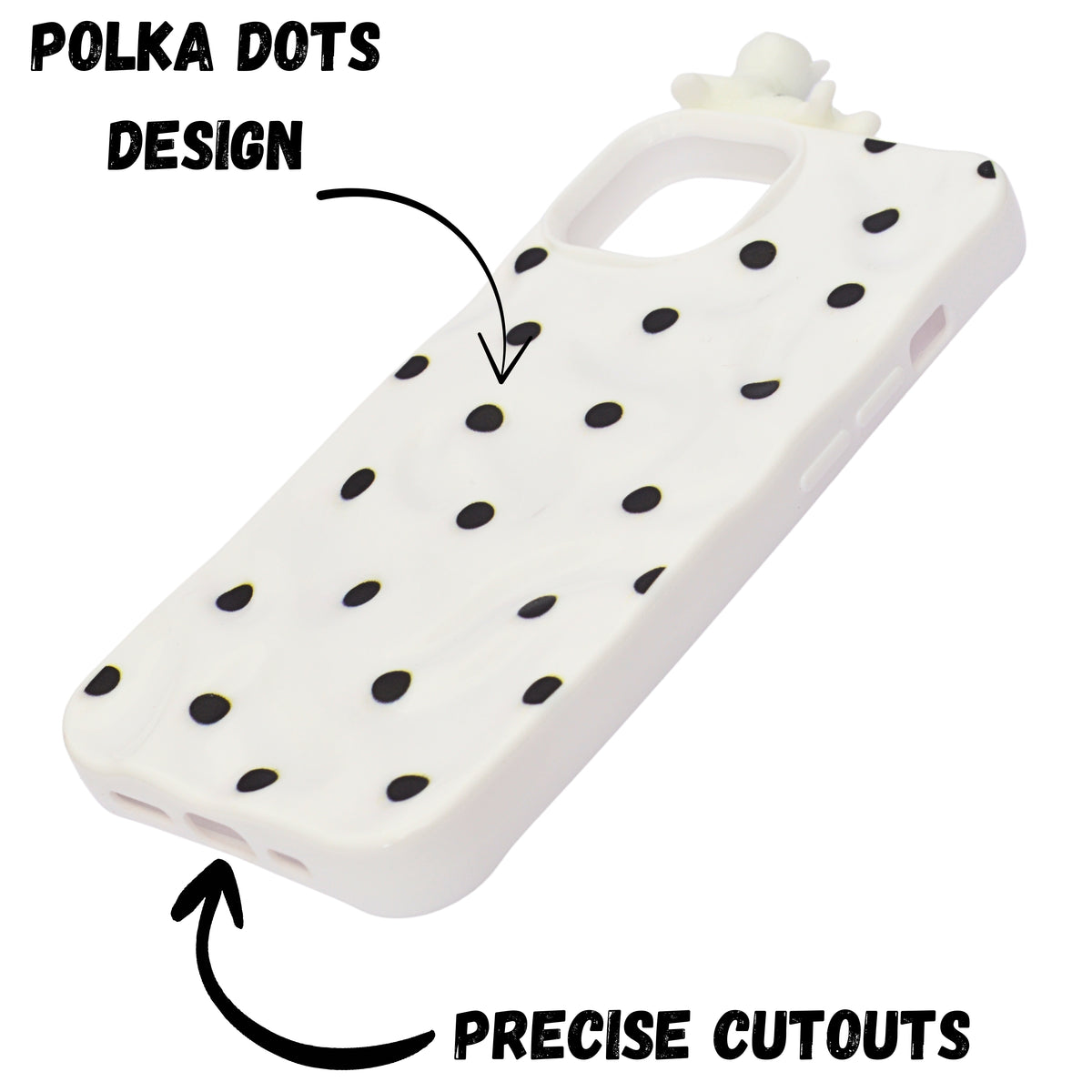 3D Cartoon Character with Polka Dots Soft Phone Case for iPhone 13/ 14