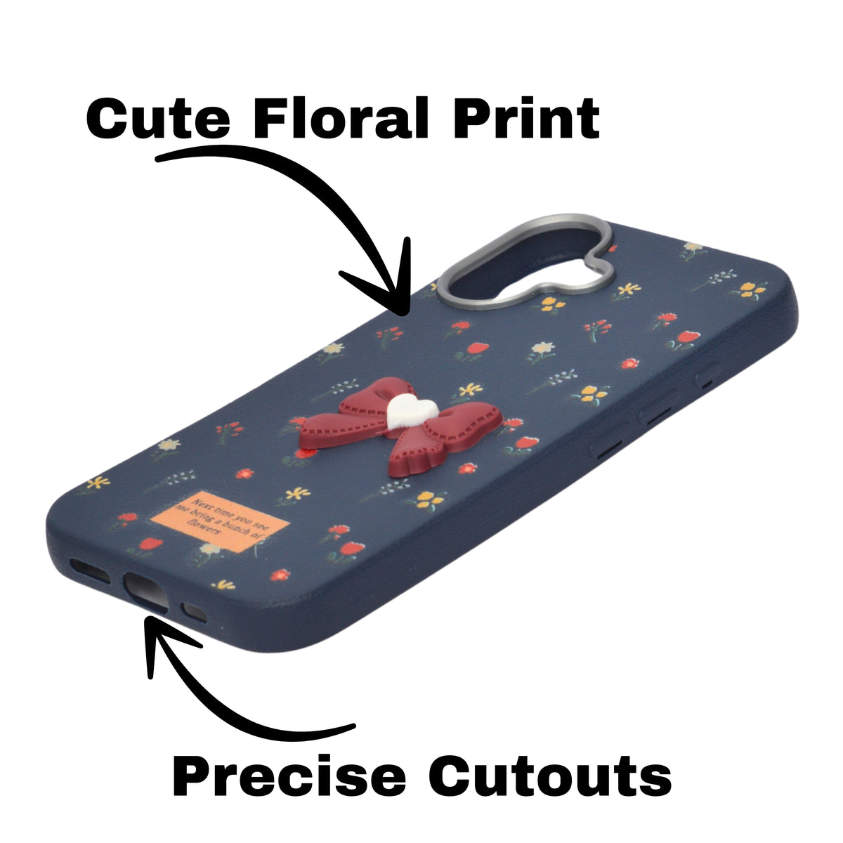 Cute Floral with 3D Bow Case For iPhone 16