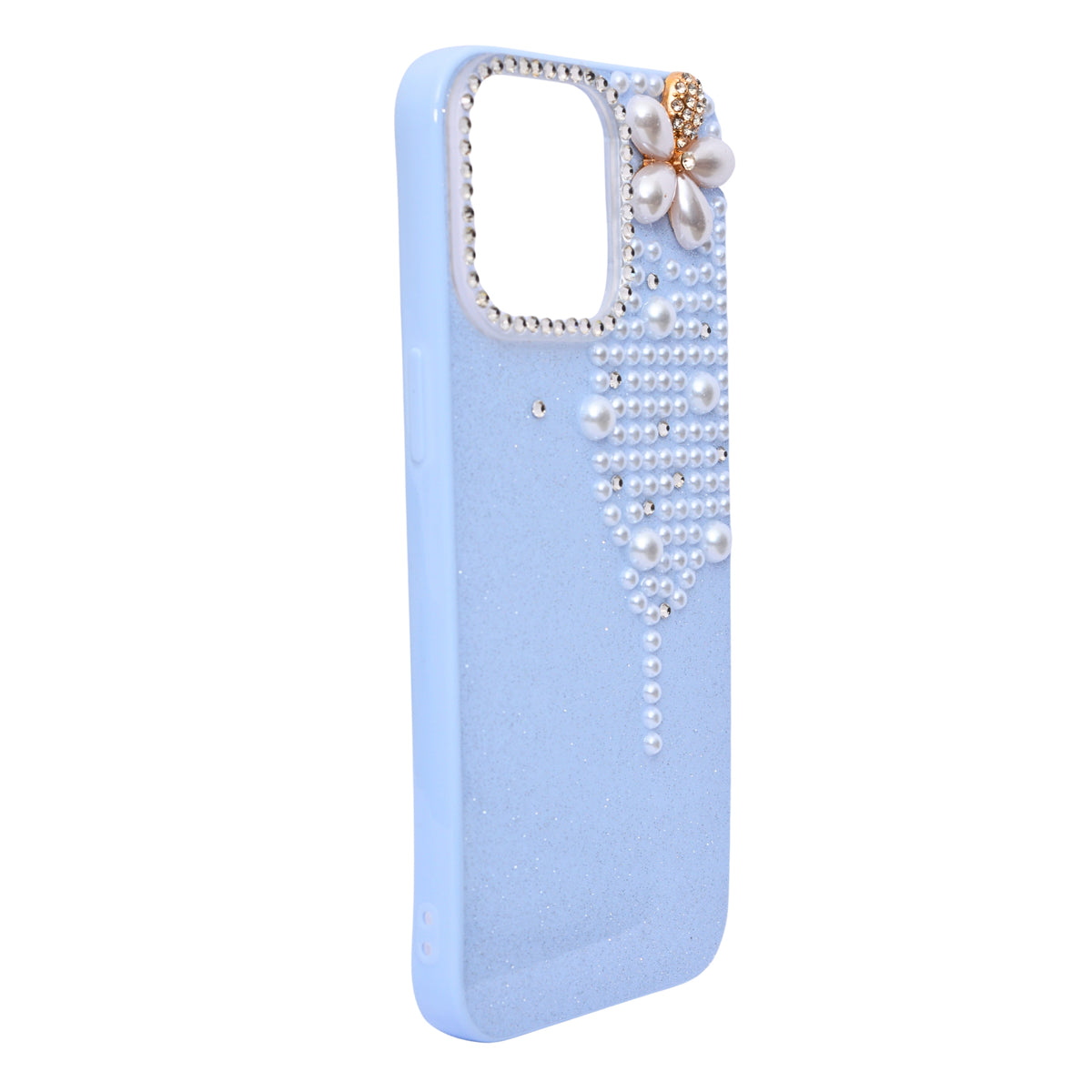 Luxury Glitter Finish with 3D Pearl Flower Design Phone Case for iPhone 14 Pro Max