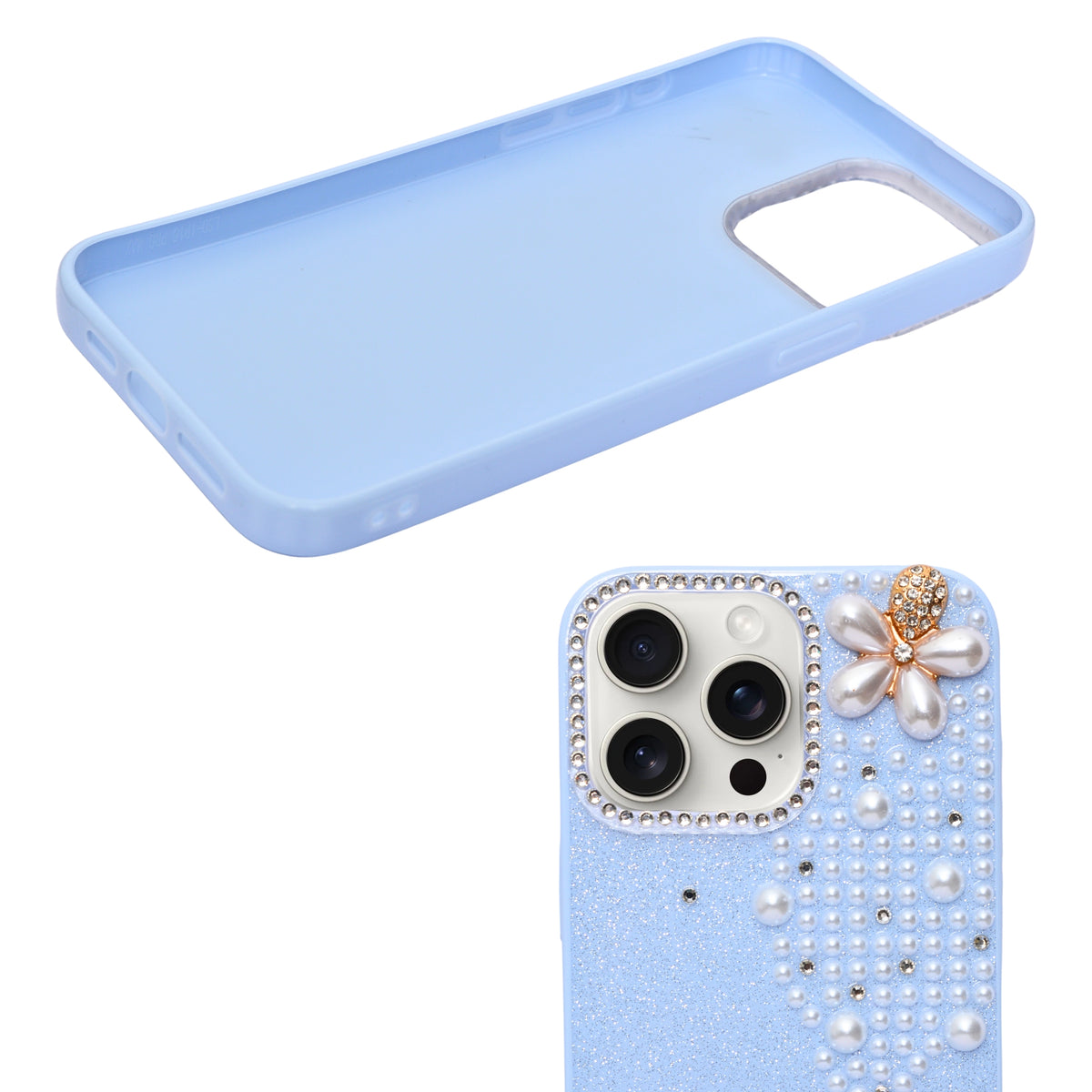 Luxury Glitter Finish with 3D Pearl Flower Design Phone Case for iPhone 14 Pro Max