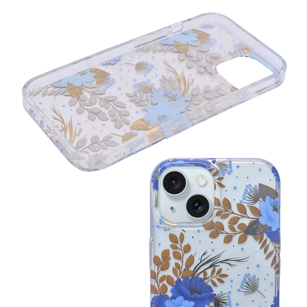 Vibrant Transparent Floral Pattern Phone Case for iPhone 15