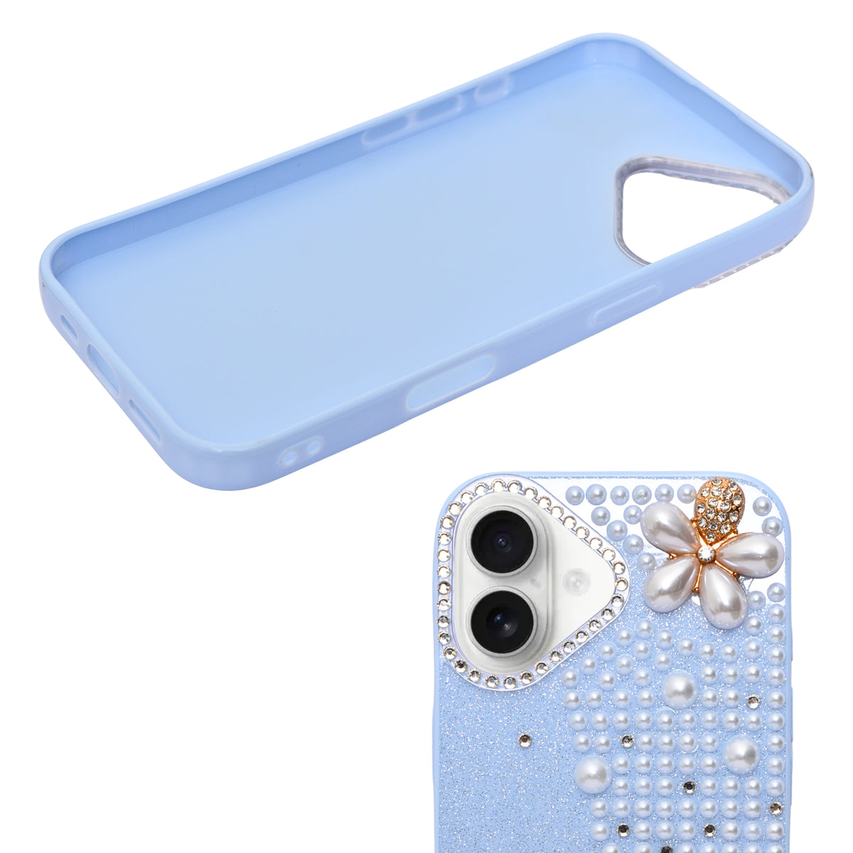 Luxury Glitter Finish with 3D Pearl Flower Design Phone Case for iPhone 17