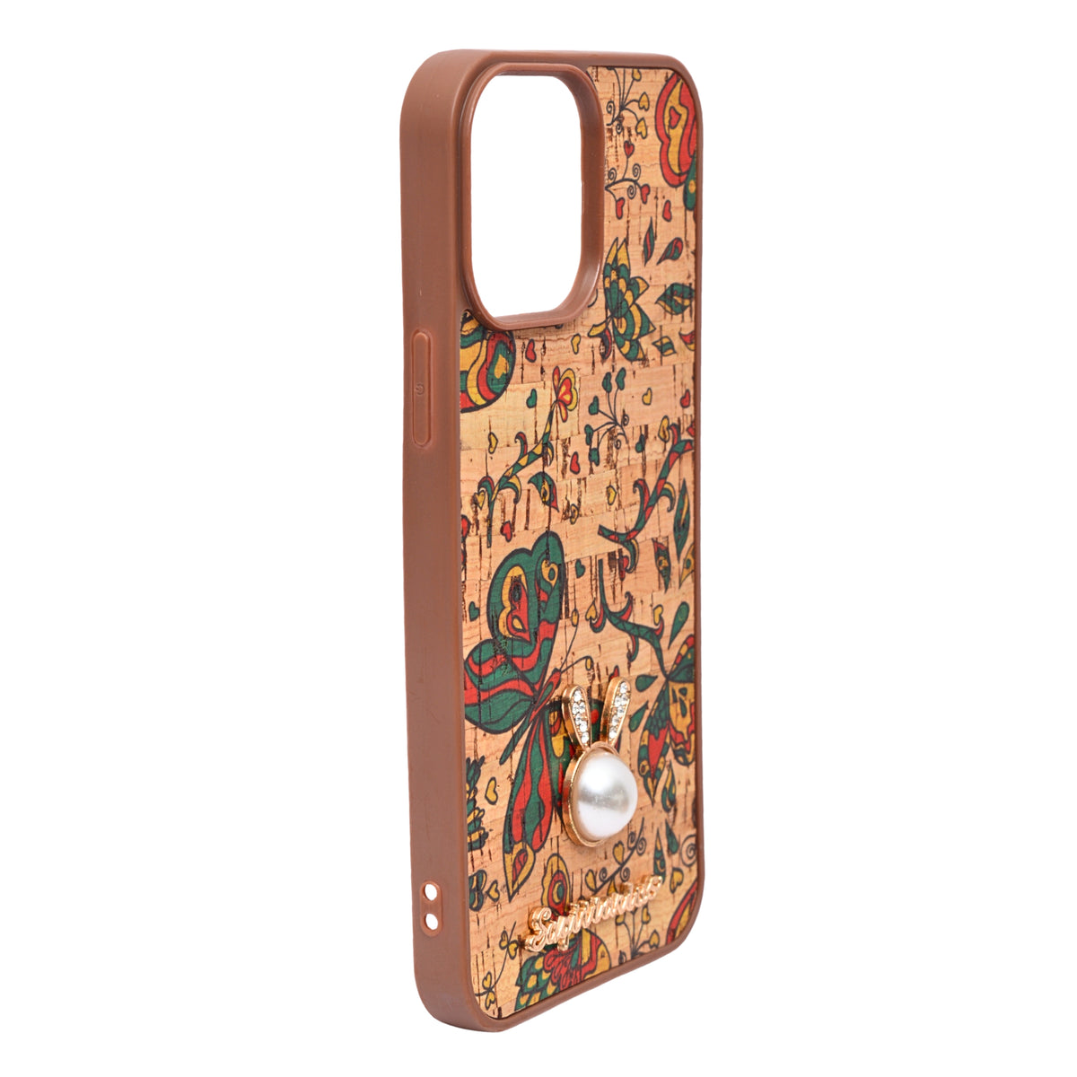 Bohemian Ethnic Print Cork Texture with Pearl Detail Phone Case for iPhone 13 Pro Max