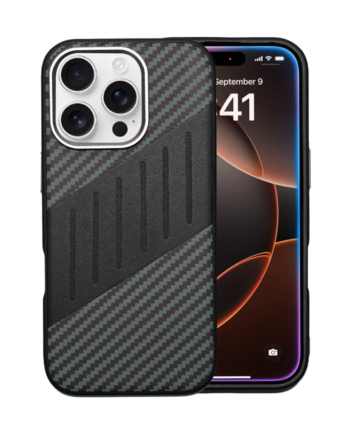 Carbon Fiber Leather Texture Kevlar Anti-Fall Protective Case for iPhone 16 Pro
