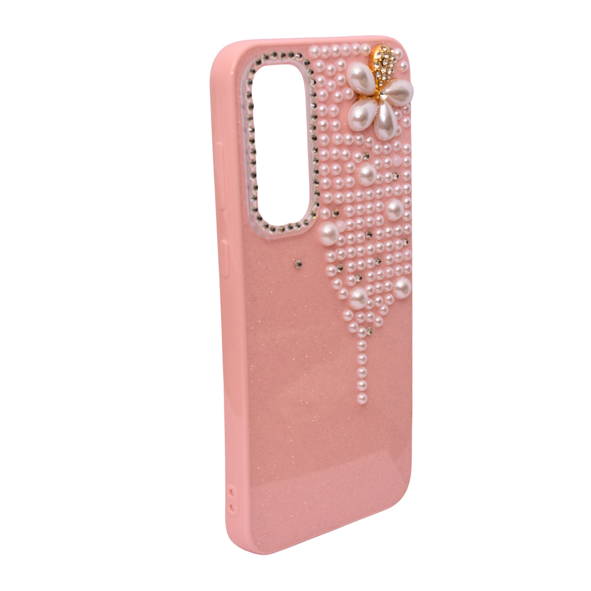 Luxury Glitter Finish with 3D Pearl Flower Design Phone Case for Samsung S23fe