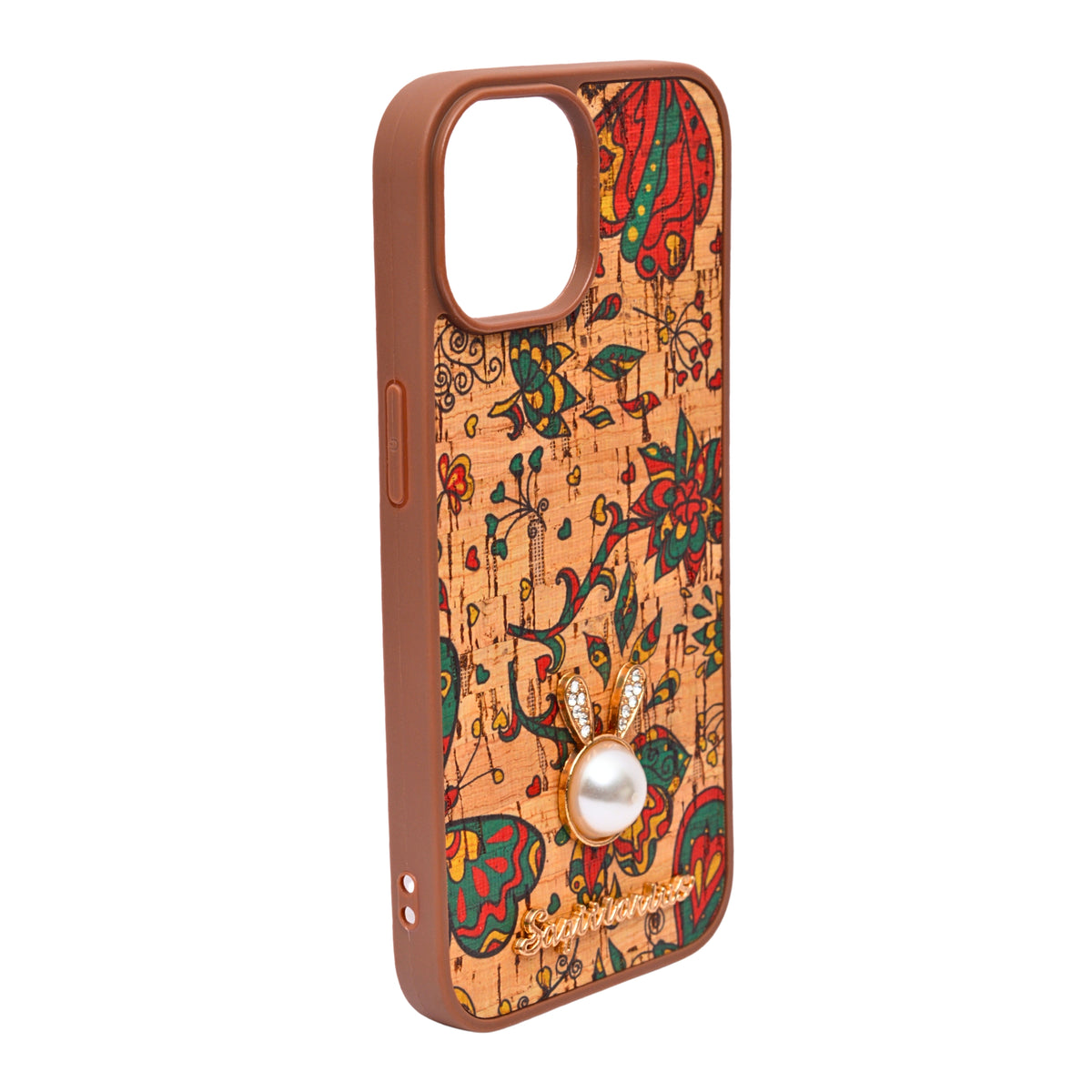 Bohemian Ethnic Print Cork Texture with Pearl Detail Phone Case for iPhone 15