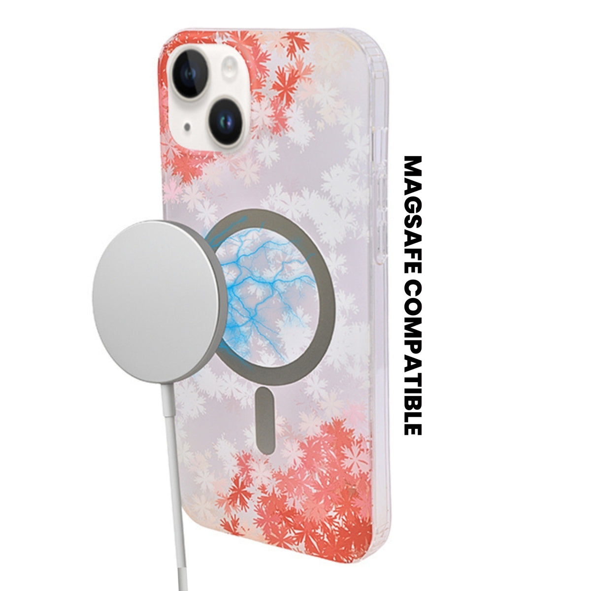 Transparent Floral MagSafe Compatible Phone Case for iPhone 14 Plus/ 15 Plus