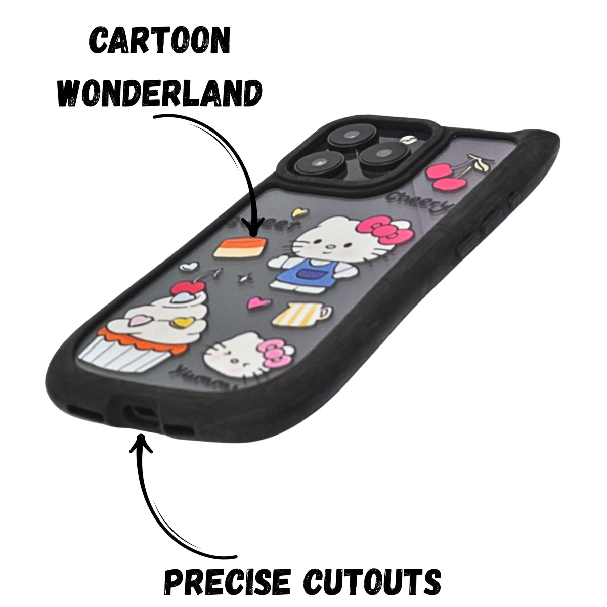 Cute Cartoon Phone Case with Cat Ears For iPhone 15 Pro