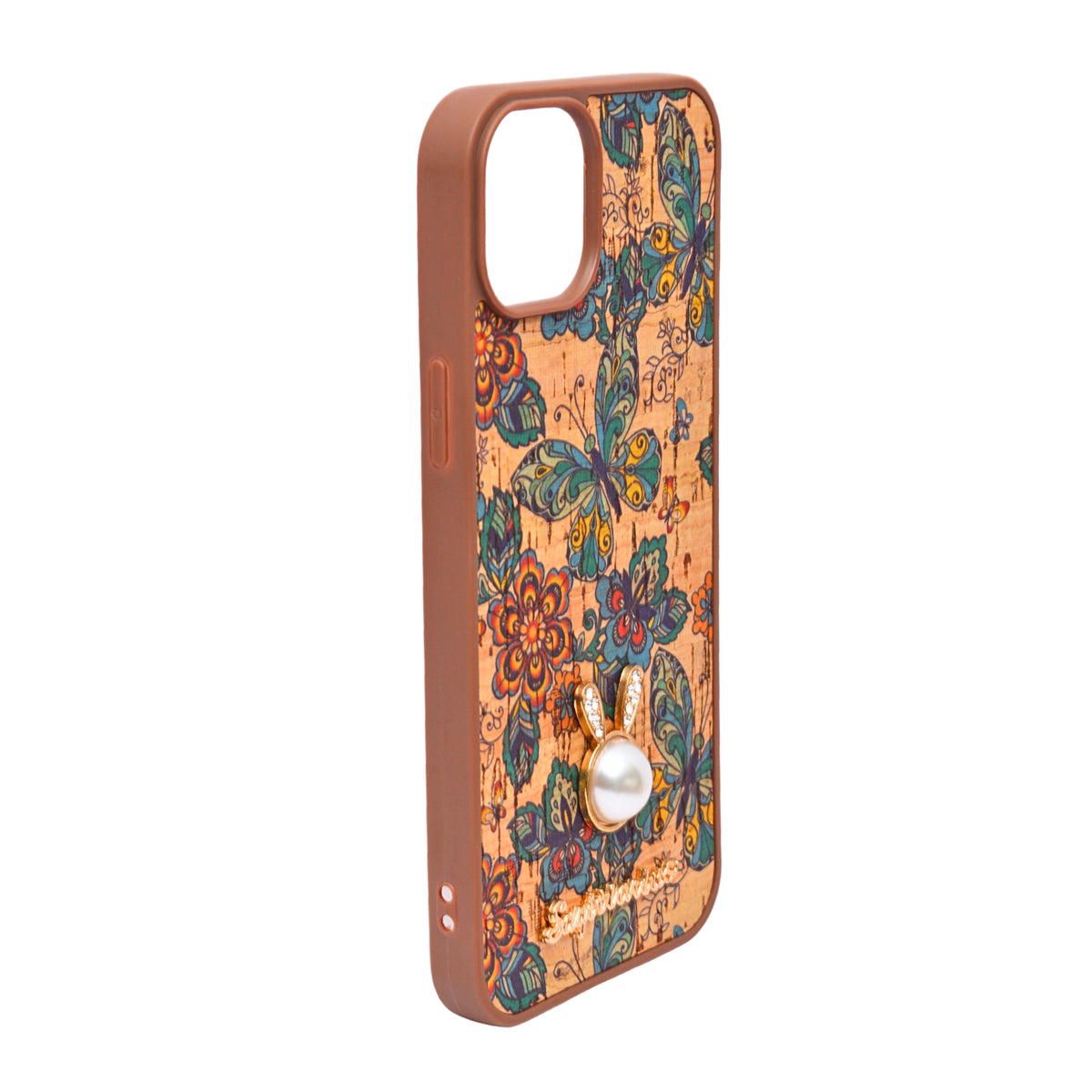 Bohemian Ethnic Print Cork Texture with Pearl Detail Phone Case for iPhone 14 Plus / 15 Plus
