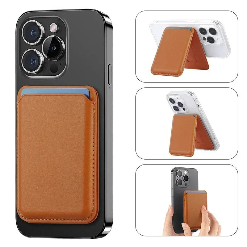 Magnetic MagSafe Leather Wallet Case with Kickstand – Slim & Secure for iPhone