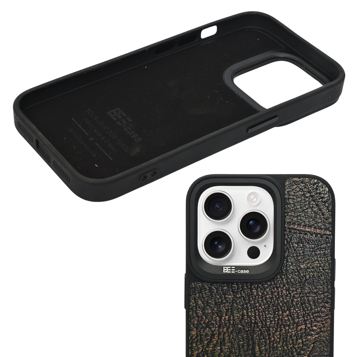 Luxury Textured Leather Finish with Raised Camera Frame Phone Case for iPhone 15 Pro