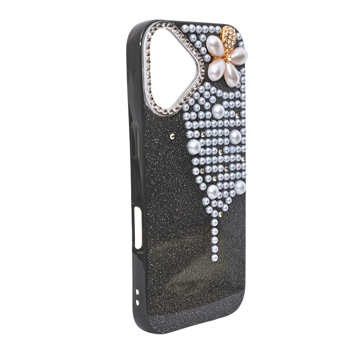 Luxury Glitter Finish with 3D Pearl Flower Design Phone Case for iPhone 17